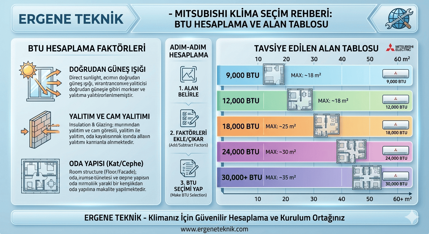 Klima Kaç m² Alanı Soğutur? Mitsubishi BTU Hesaplama Rehberi